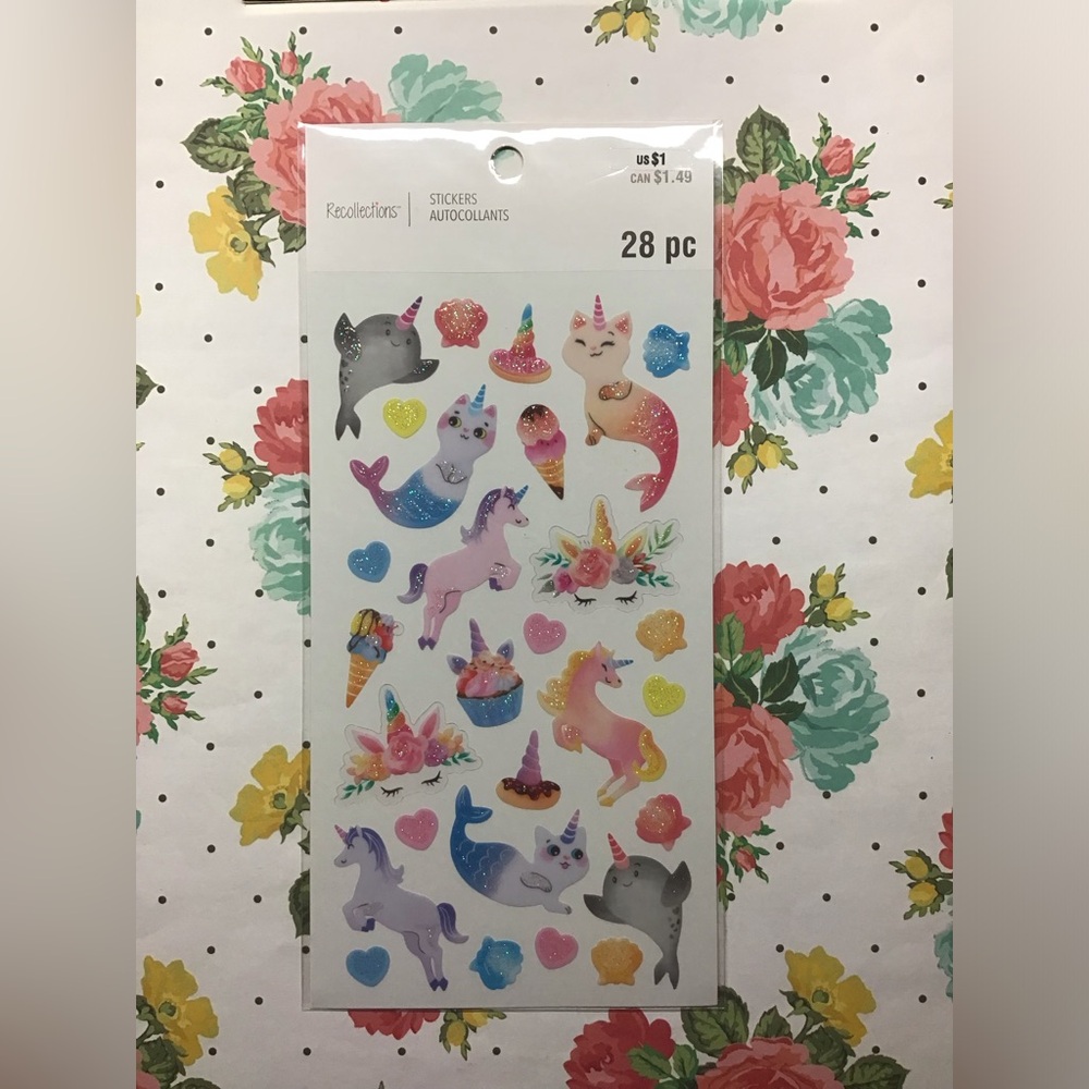 Recollections Unicorn and Mermaid Glitter Stickers Pack